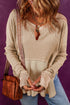 Exposed Seam Slit Neck Waffle Knit Patchwork Top